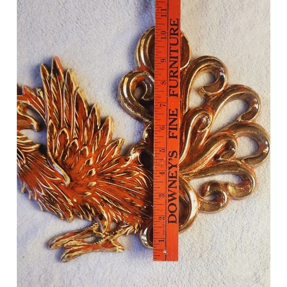 VTG MCM Plaster Fighting Rooster Wall Decor Plaster Plaque Red Gold Drip Glaze - Picture 4 of 9